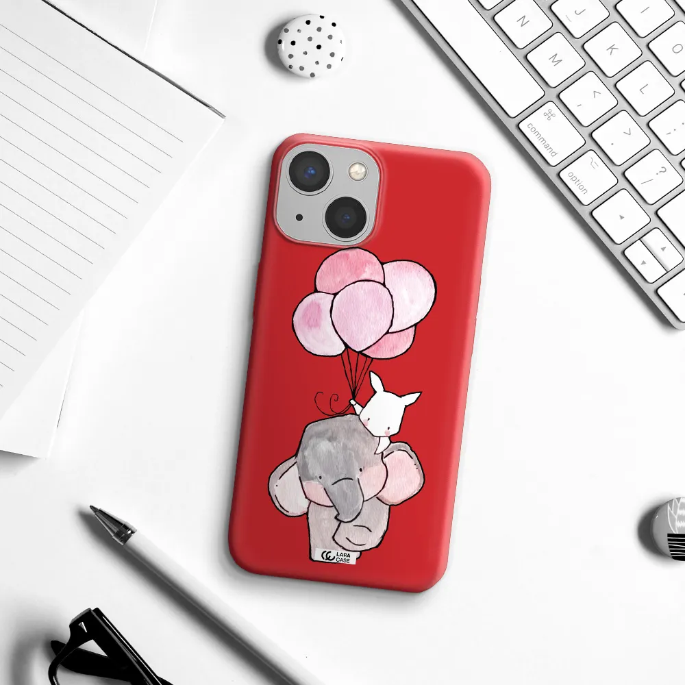 a cartoon elephant and donkey holding balloons Apple iPhone 13 Silicone Imperial Red Case