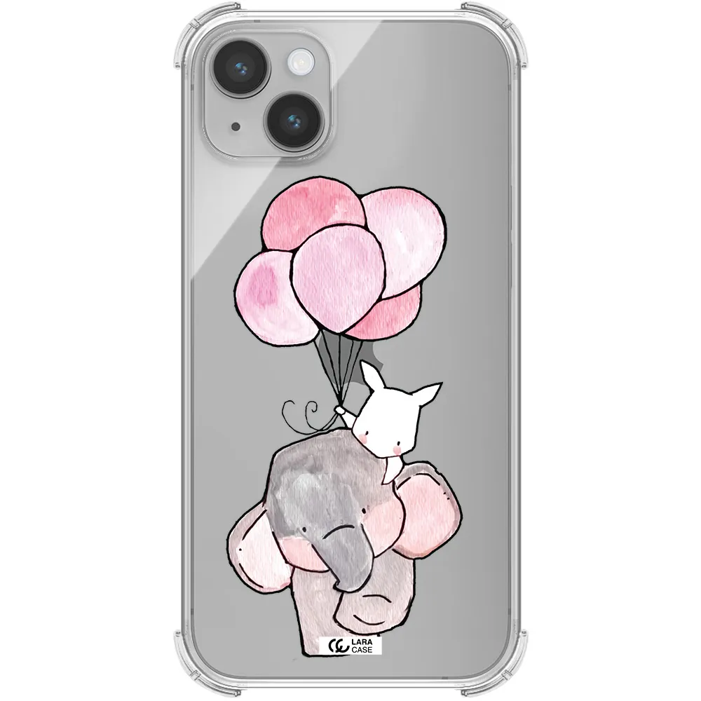 a cartoon elephant and donkey holding balloons Apple iPhone 14 Clear PC Case