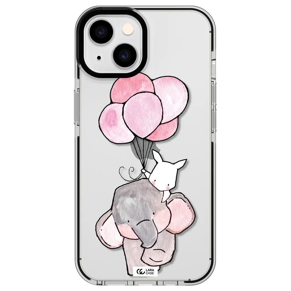 a cartoon elephant and donkey holding balloons Apple iPhone 14 impact black border Case