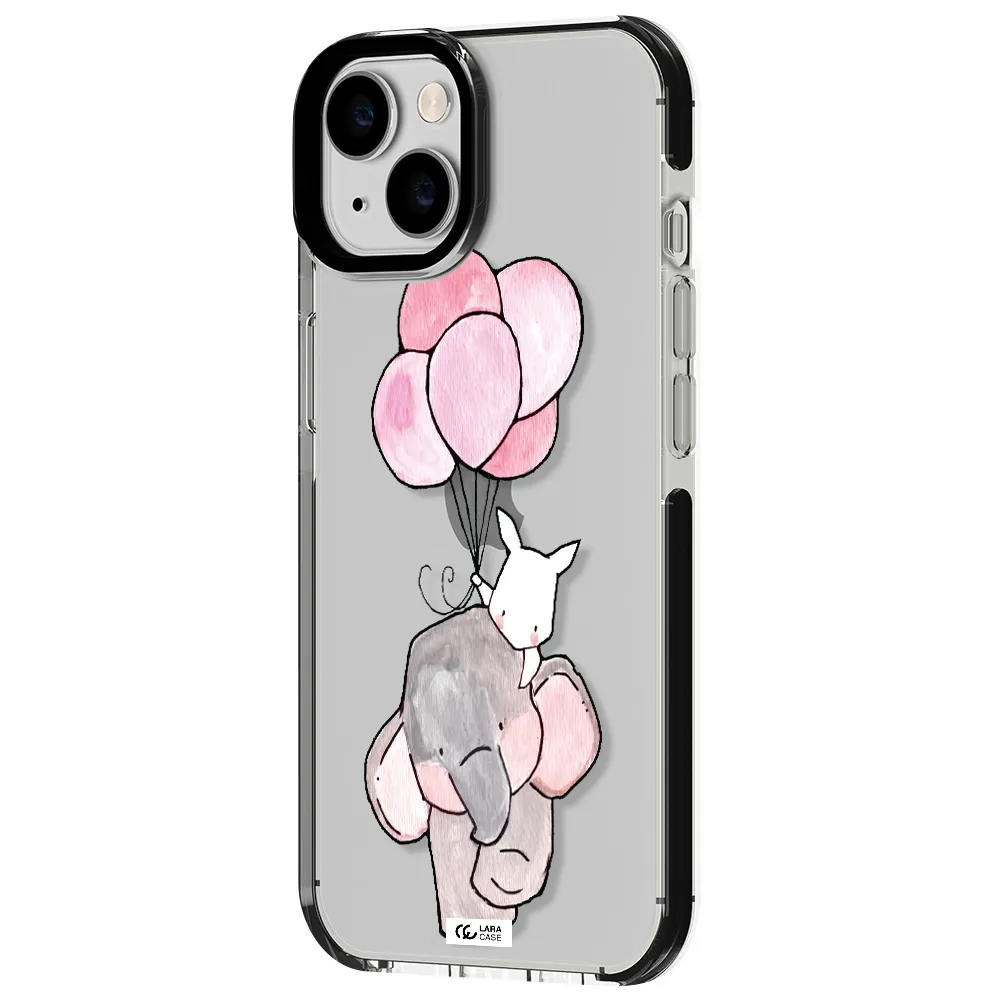 a cartoon elephant and donkey holding balloons Apple iPhone 14 impact black border Case