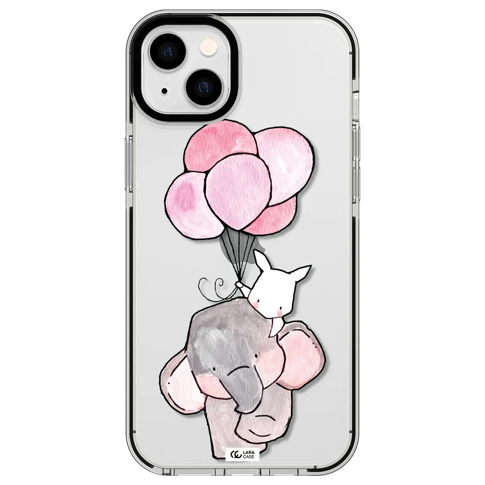 a cartoon elephant and donkey holding balloons Apple iPhone 14 plus impact black border Case