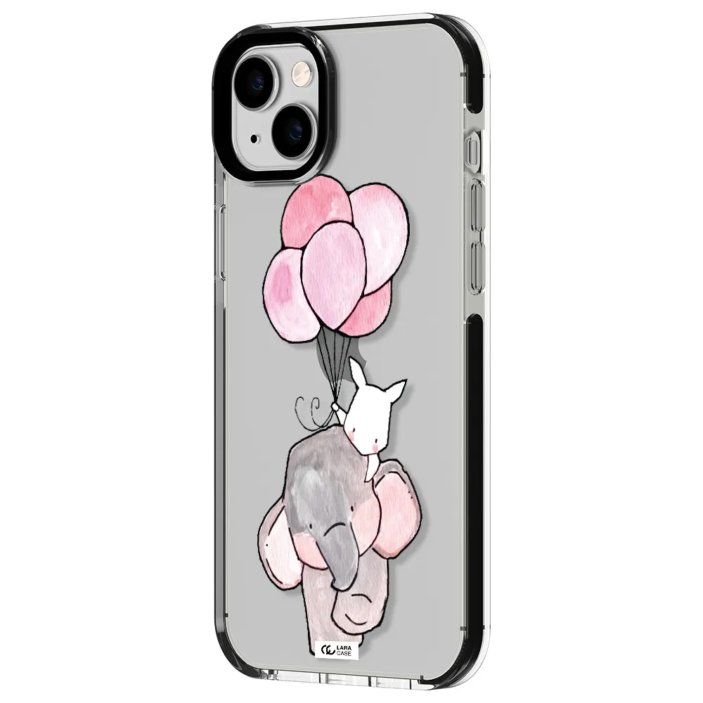 a cartoon elephant and donkey holding balloons Apple iPhone 14 plus impact black border Case
