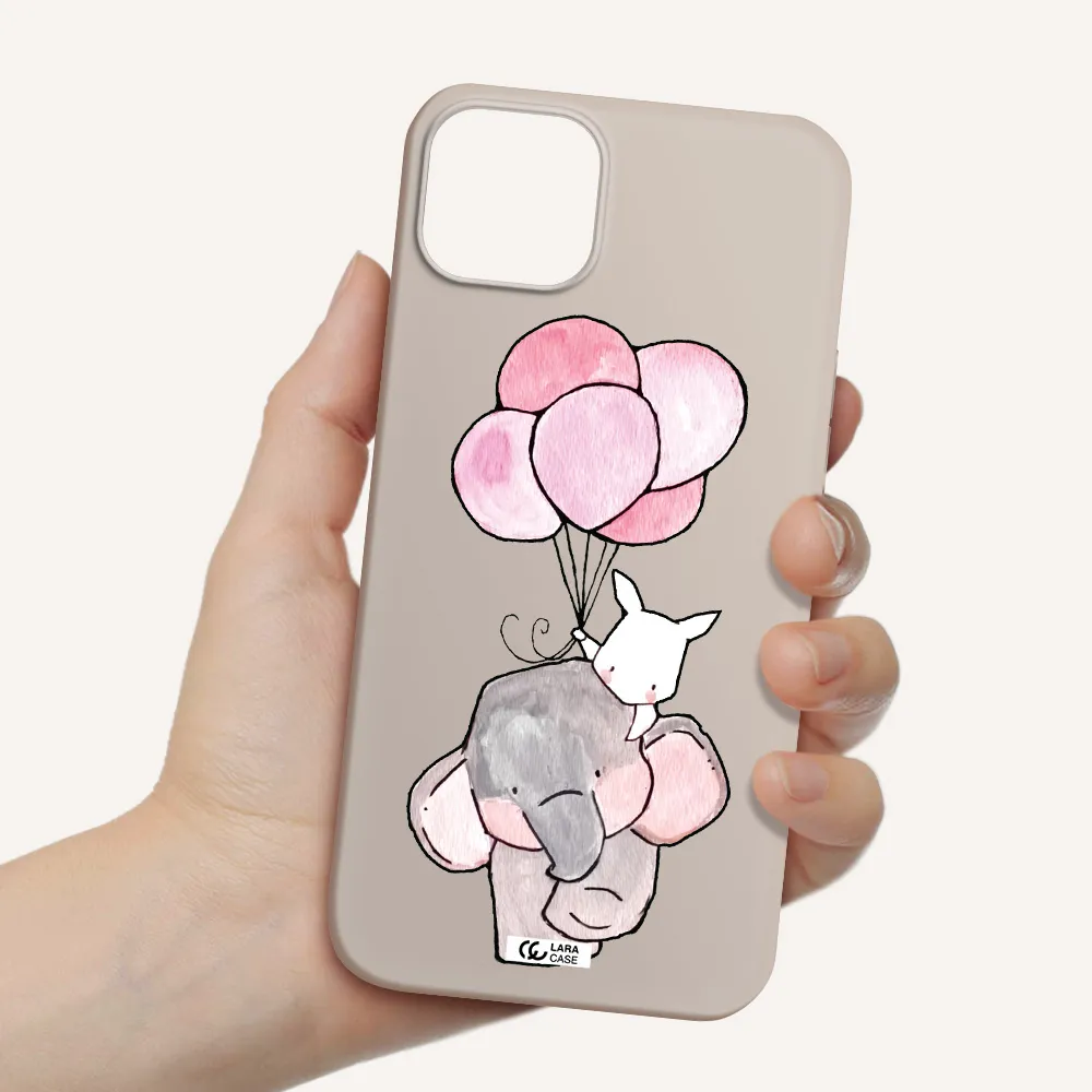 a cartoon elephant and donkey holding balloons Apple iPhone 14 plus Silicone Stone Case