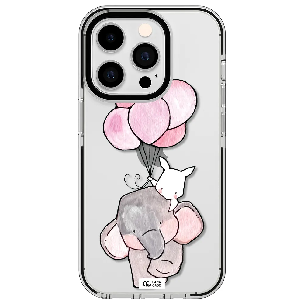 a cartoon elephant and donkey holding balloons Apple iPhone 14 pro impact black border Case