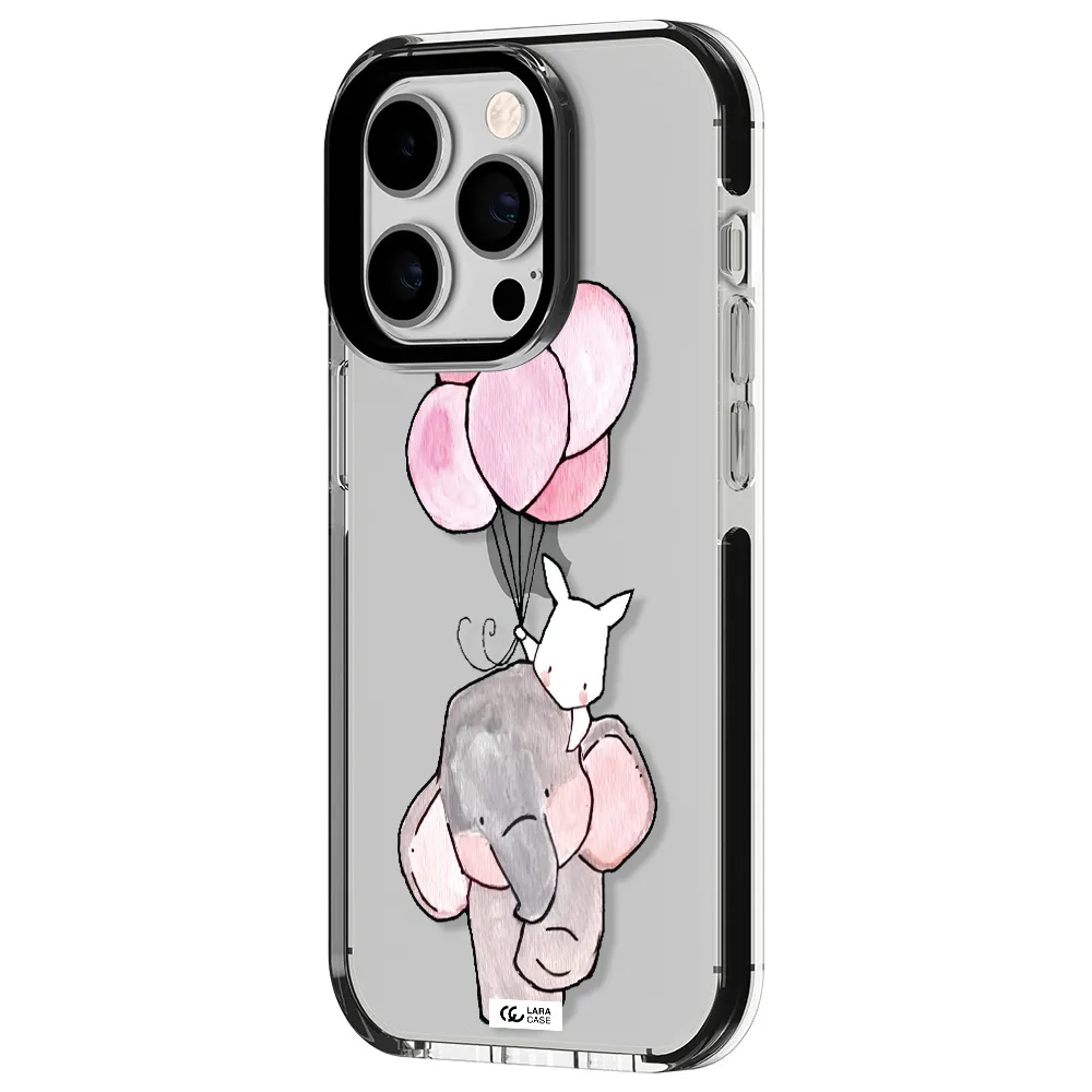 a cartoon elephant and donkey holding balloons Apple iPhone 14 pro impact black border Case