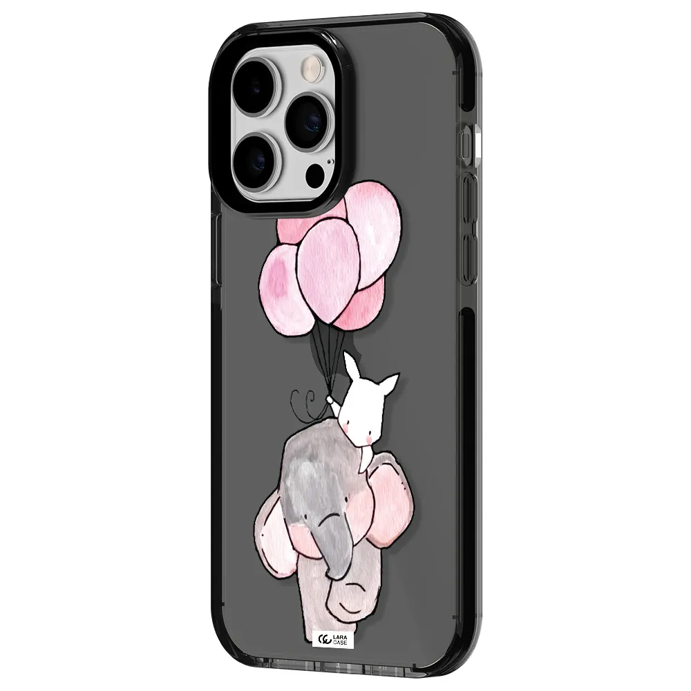 a cartoon elephant and donkey holding balloons Apple iPhone 14 pro max impact Smoke Black Case