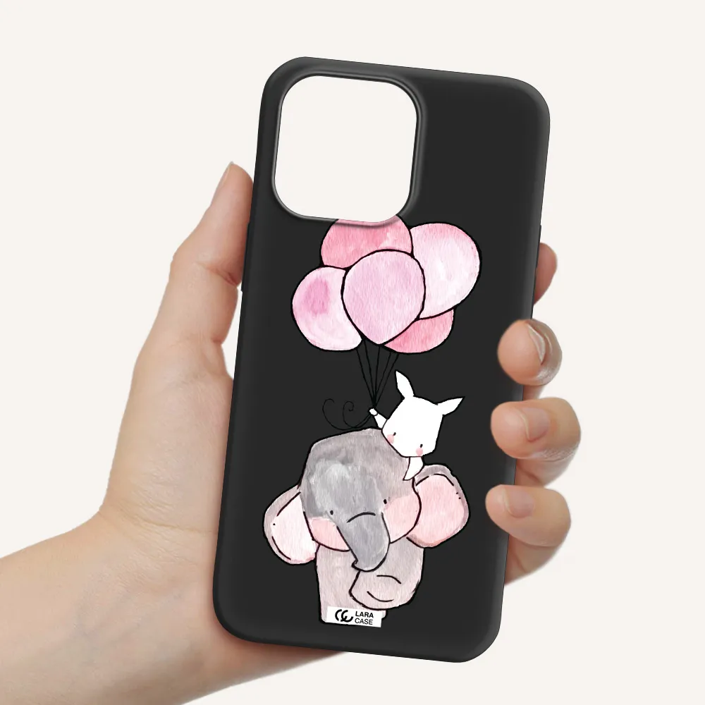 a cartoon elephant and donkey holding balloons Apple iPhone 14 pro max Silicone black Case