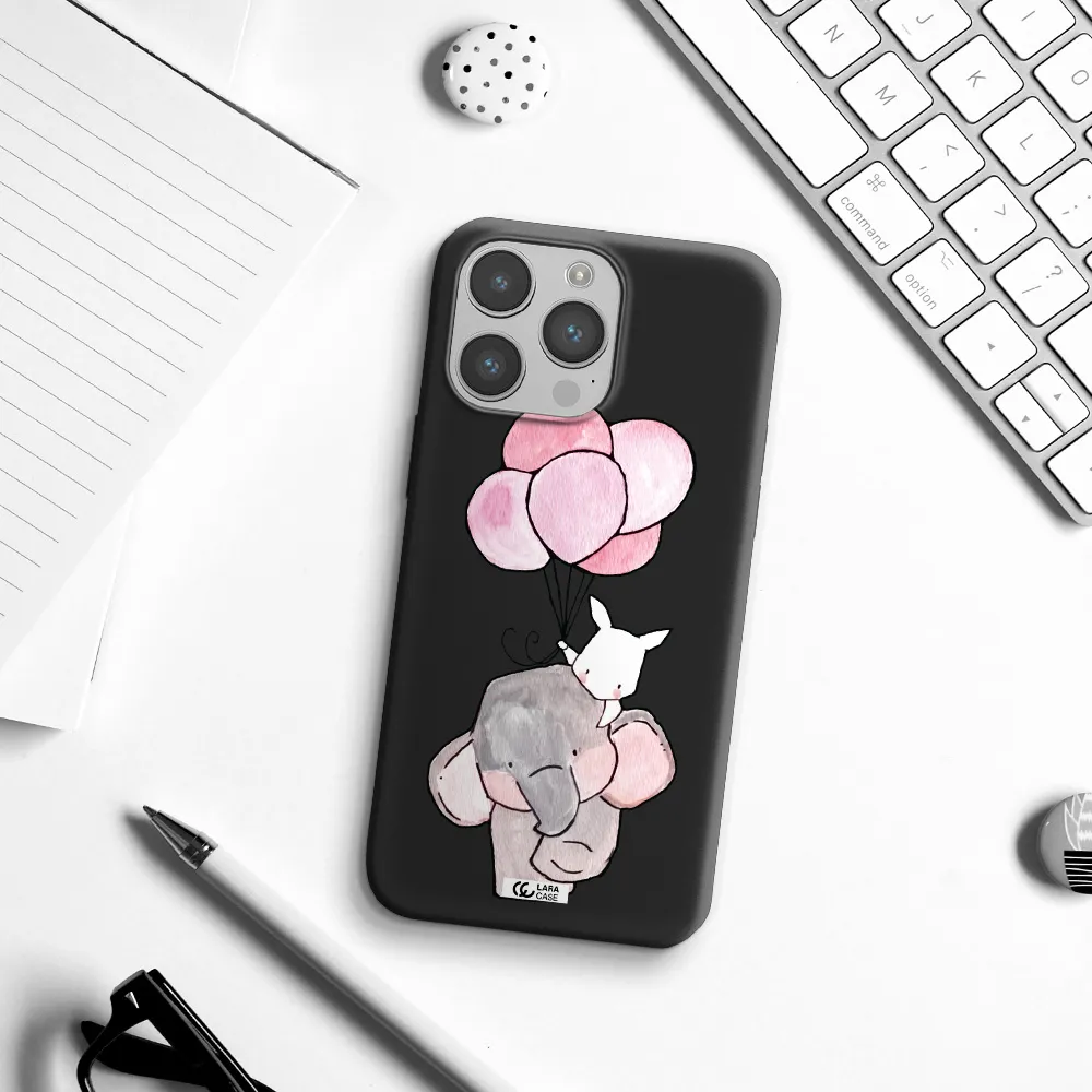 a cartoon elephant and donkey holding balloons Apple iPhone 14 pro max Silicone black Case