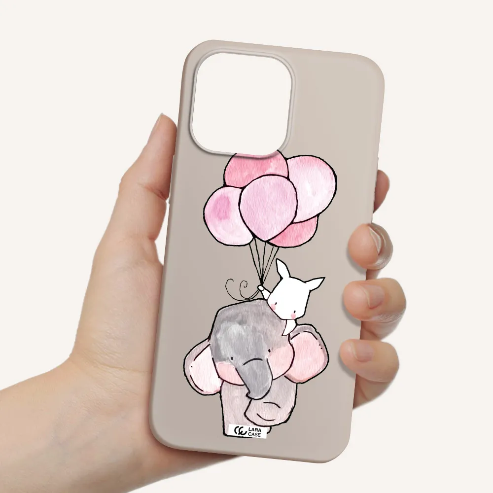 a cartoon elephant and donkey holding balloons Apple iPhone 14 pro max Silicone Stone Case