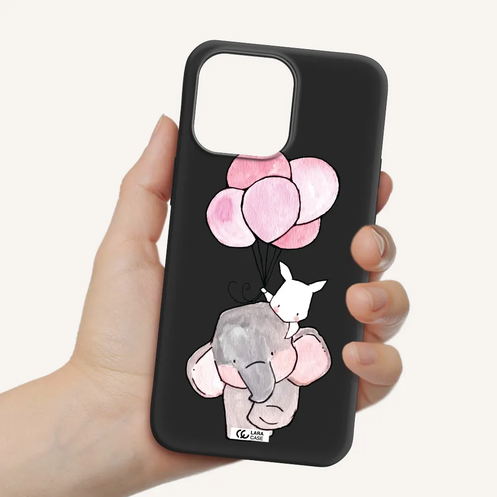 a cartoon elephant and donkey holding balloons Apple iPhone 14 pro Silicone black Case