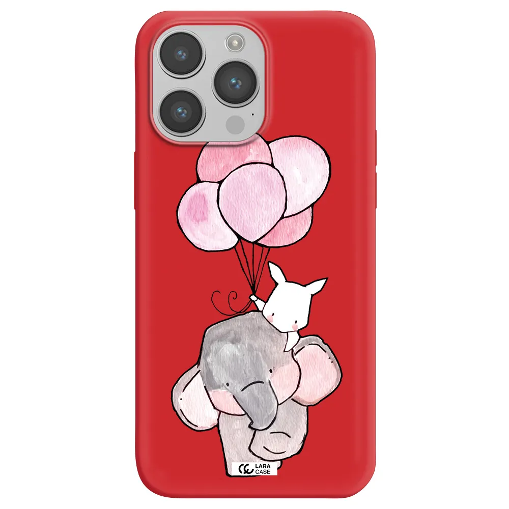 a cartoon elephant and donkey holding balloons Apple iPhone 14 pro Silicone Imperial Red Case