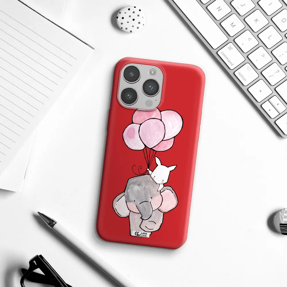 a cartoon elephant and donkey holding balloons Apple iPhone 14 pro Silicone Imperial Red Case