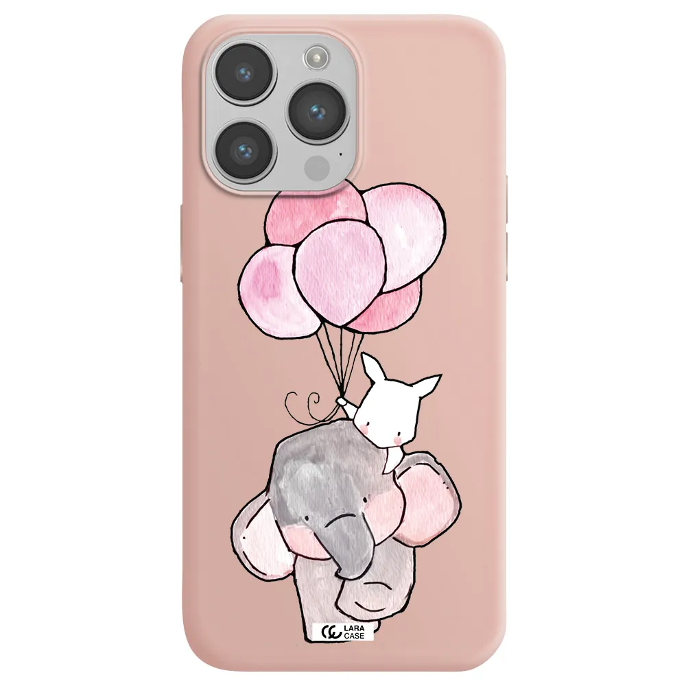 a cartoon elephant and donkey holding balloons Apple iPhone 14 pro Silicone pastel pink Case