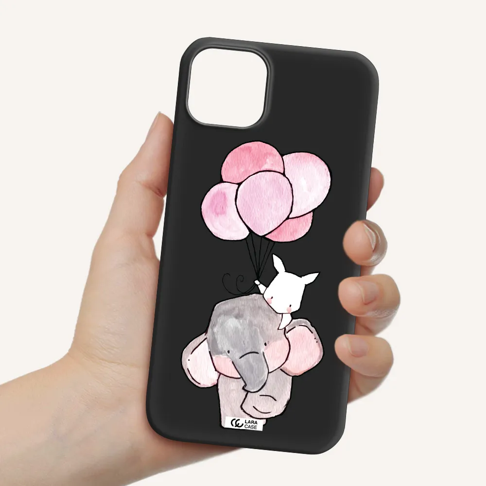 a cartoon elephant and donkey holding balloons Apple iPhone 14 Silicone black Case