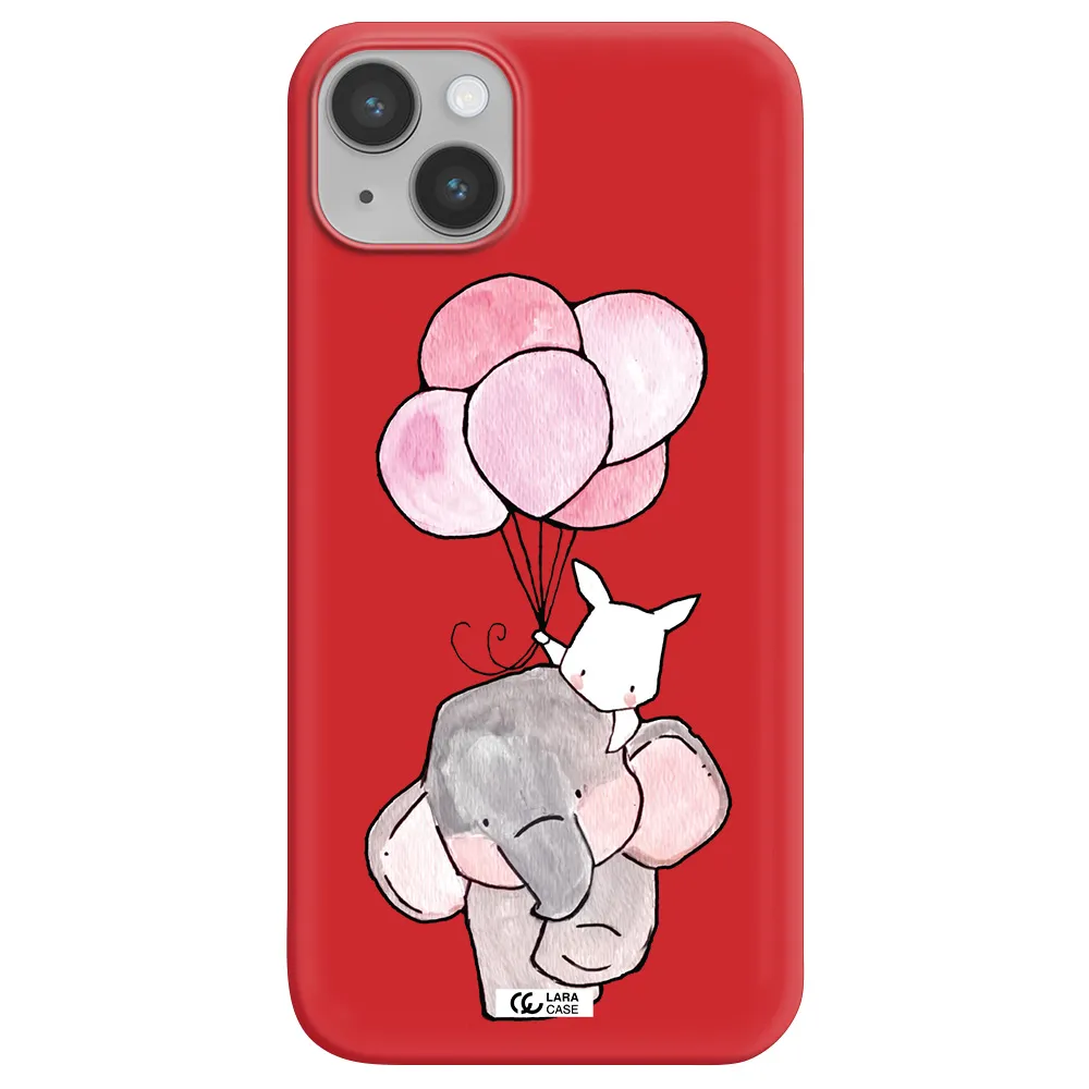 a cartoon elephant and donkey holding balloons Apple iPhone 14 Silicone Imperial Red Case