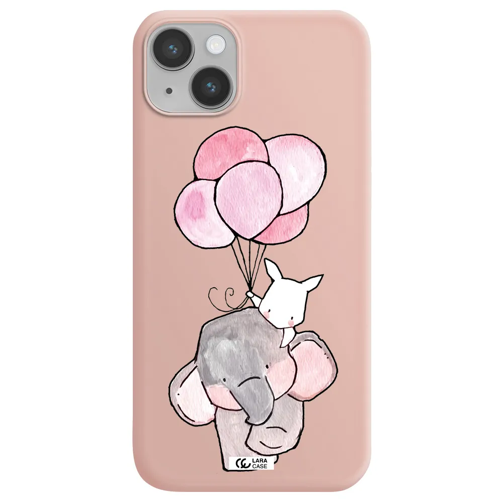 a cartoon elephant and donkey holding balloons Apple iPhone 14 Silicone pastel pink Case