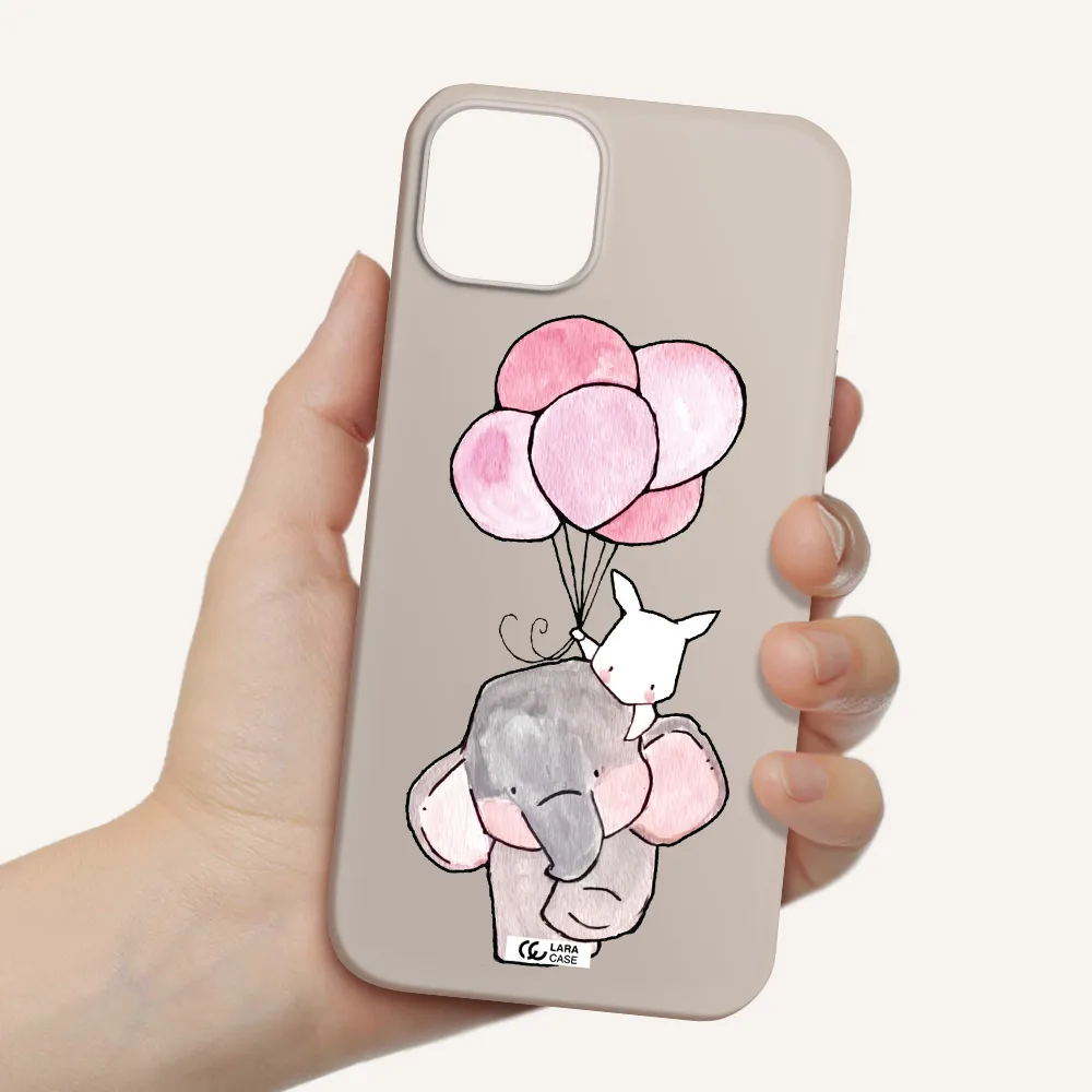 a cartoon elephant and donkey holding balloons Apple iPhone 14 Silicone Stone Case