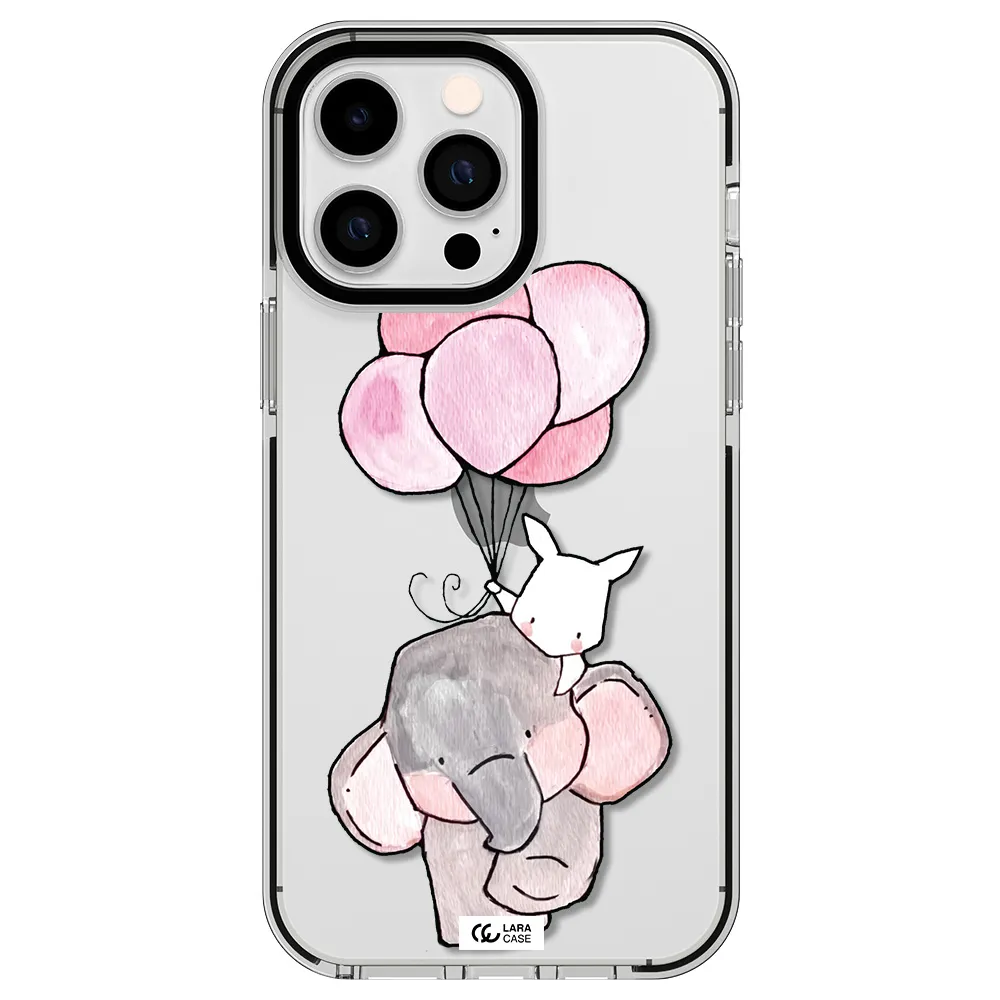 a cartoon elephant and donkey holding balloons Apple iPhone 15 Pro Max impact black border Case