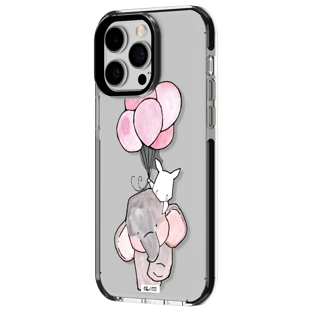 a cartoon elephant and donkey holding balloons Apple iPhone 15 Pro Max impact black border Case