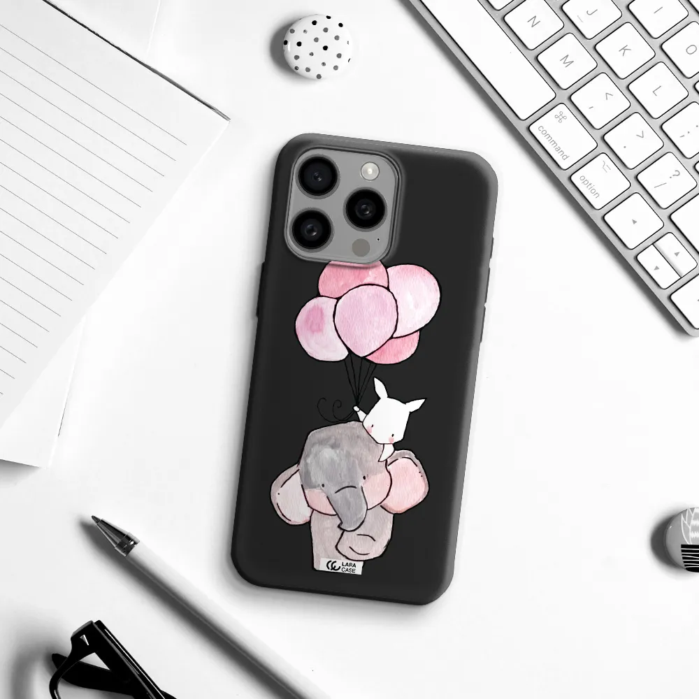 a cartoon elephant and donkey holding balloons Apple Iphone 15 Pro max Silicone black Case