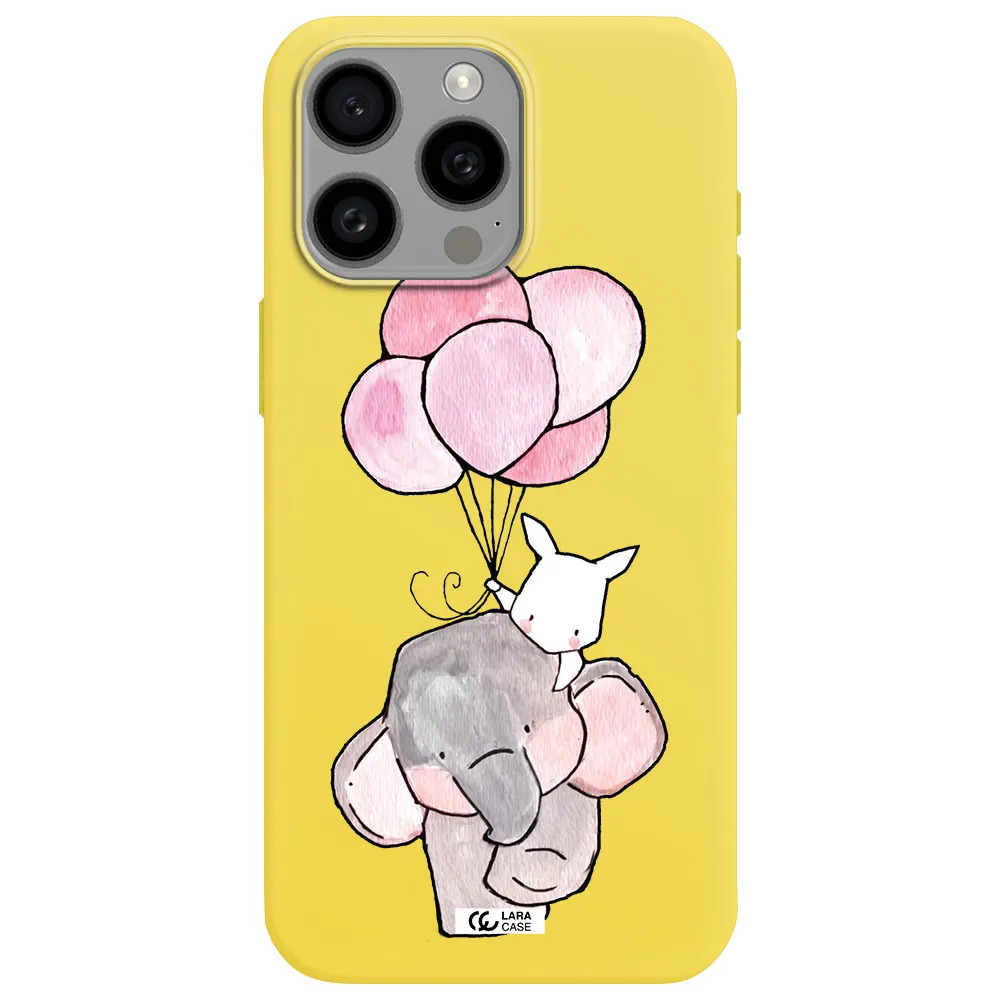 a cartoon elephant and donkey holding balloons Apple Iphone 15 Pro max Silicone canary yellow Case