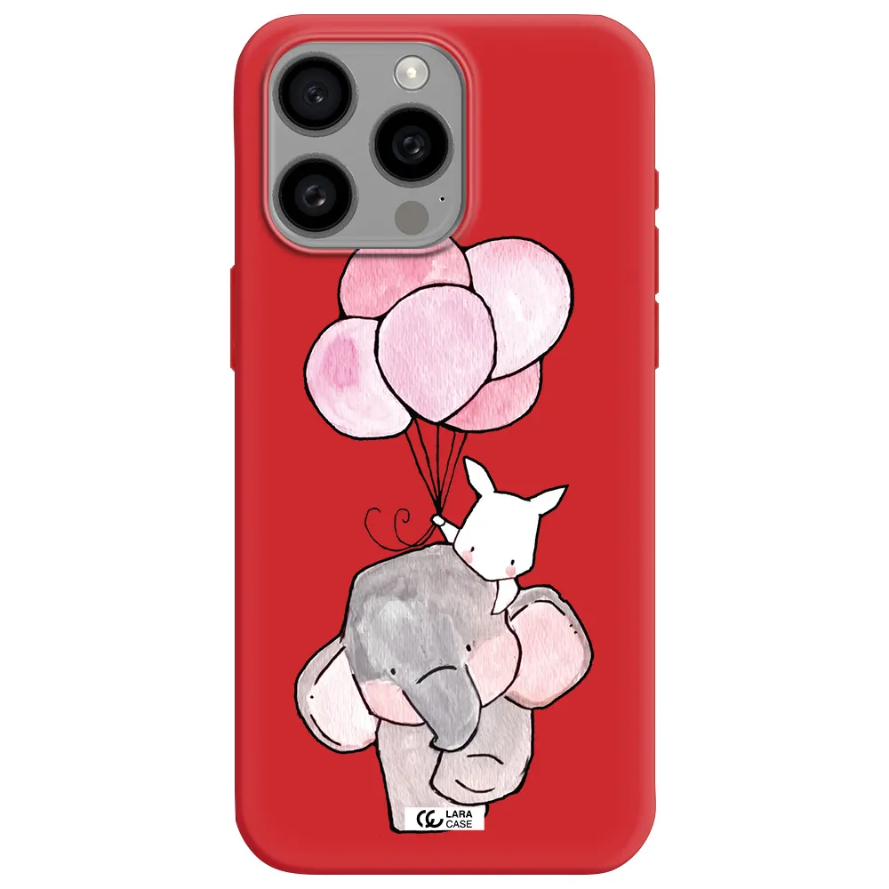 A Cartoon Elephant And Donkey Holding Balloons Apple Iphone 15 Pro Max Silicone Imperial Red Case