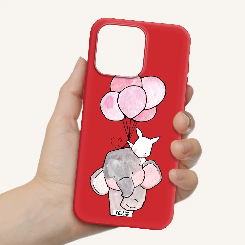 A Cartoon Elephant And Donkey Holding Balloons Apple Iphone 15 Pro Max Silicone Imperial Red Case
