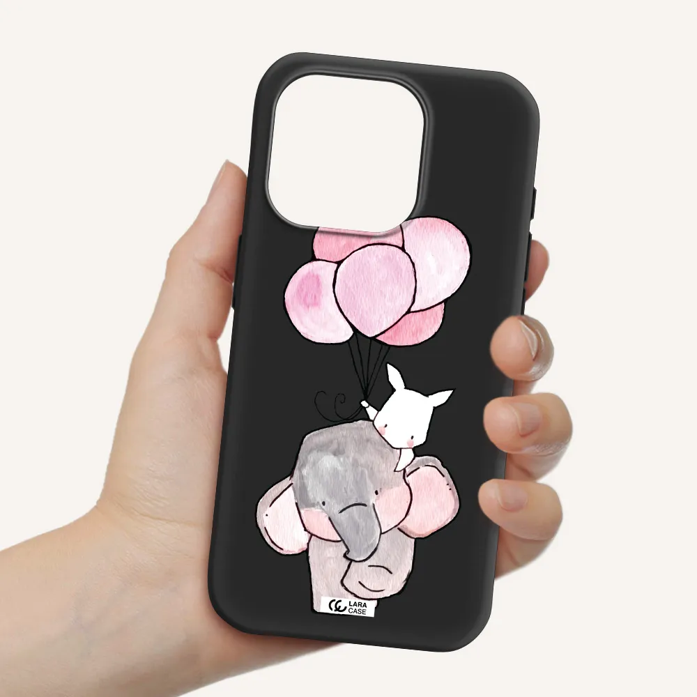 A Cartoon Elephant And Donkey Holding Balloons Apple Iphone 15 Pro Silicone Black Case
