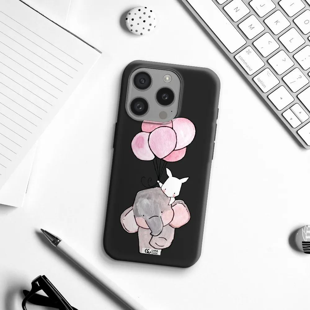 A Cartoon Elephant And Donkey Holding Balloons Apple Iphone 15 Pro Silicone Black Case