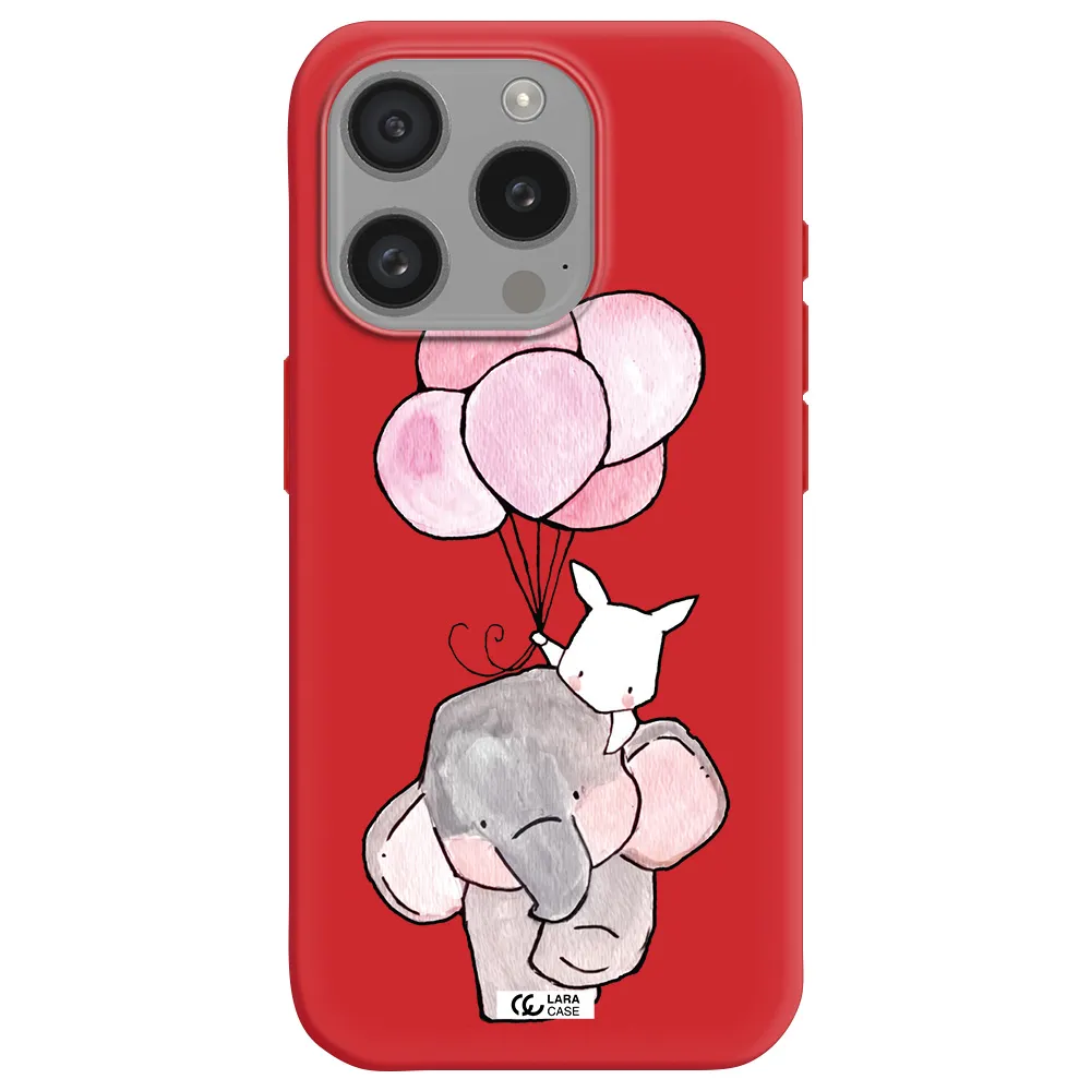 A Cartoon Elephant And Donkey Holding Balloons Apple Iphone 15 Pro Silicone Imperial Red Case