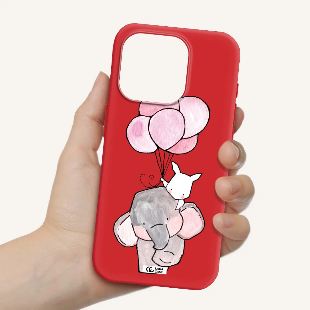 A Cartoon Elephant And Donkey Holding Balloons Apple Iphone 15 Pro Silicone Imperial Red Case