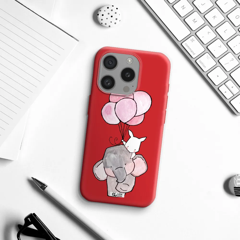A Cartoon Elephant And Donkey Holding Balloons Apple Iphone 15 Pro Silicone Imperial Red Case