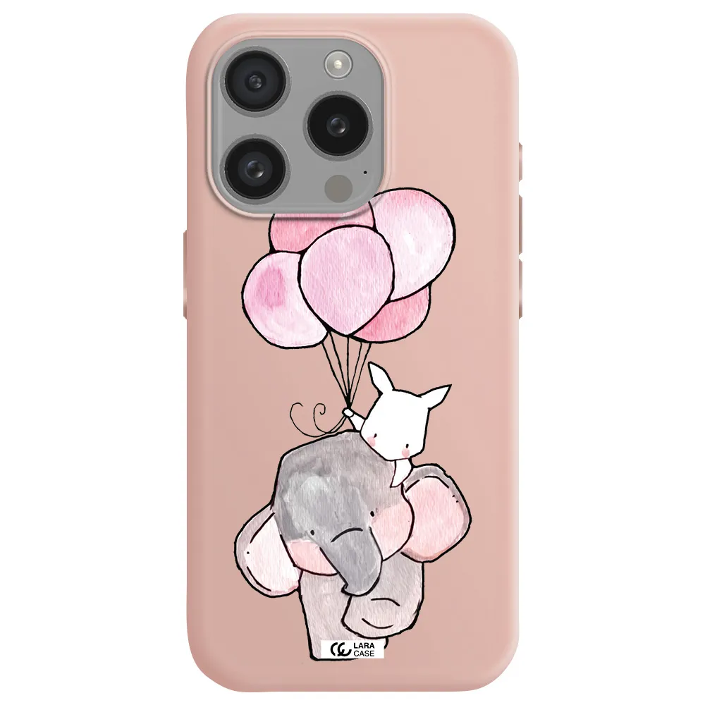 A Cartoon Elephant And Donkey Holding Balloons Apple Iphone 15 Pro Silicone Pastel Pink Case
