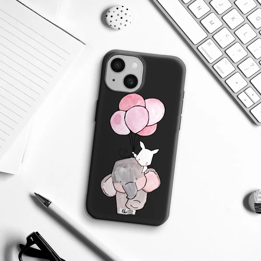 a cartoon elephant and donkey holding balloons Apple iPhone 15 Silicone black Case