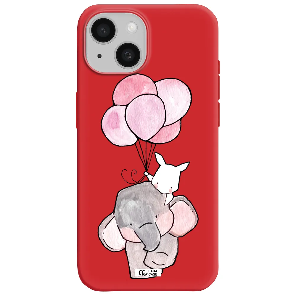 A Cartoon Elephant And Donkey Holding Balloons Apple Iphone 15 Silicone Imperial Red Case