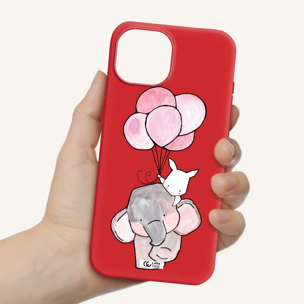 A Cartoon Elephant And Donkey Holding Balloons Apple Iphone 15 Silicone Imperial Red Case