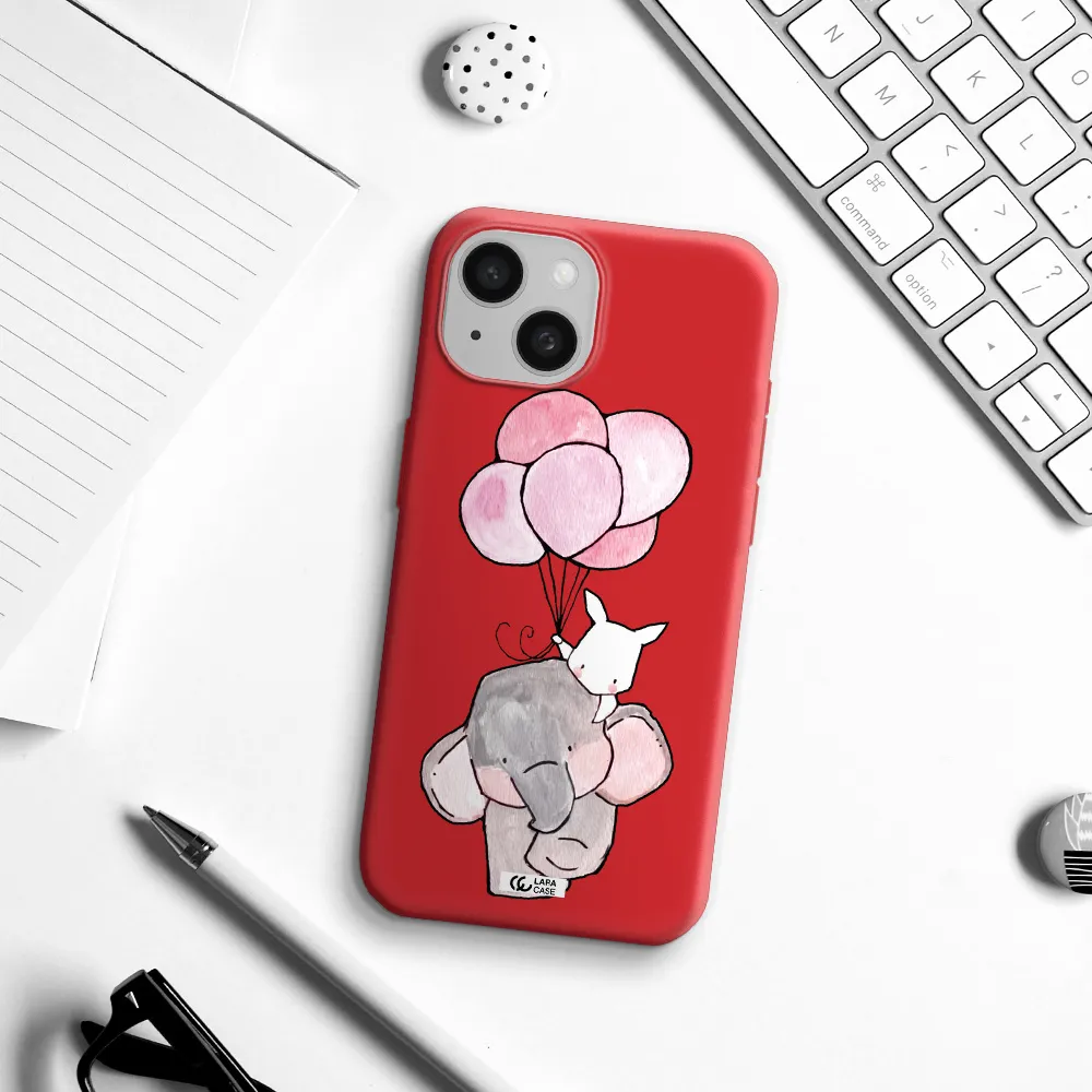 A Cartoon Elephant And Donkey Holding Balloons Apple Iphone 15 Silicone Imperial Red Case