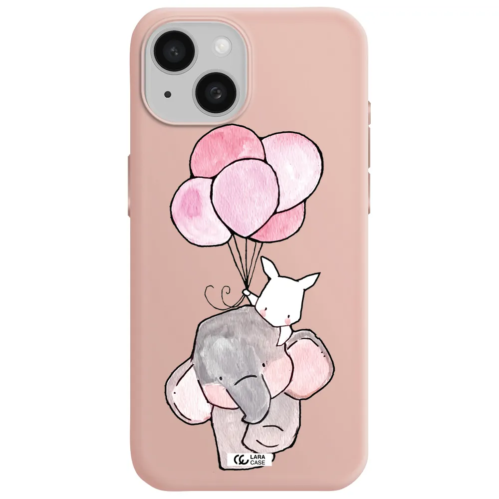 A Cartoon Elephant And Donkey Holding Balloons Apple Iphone 15 Silicone Pastel Pink Case