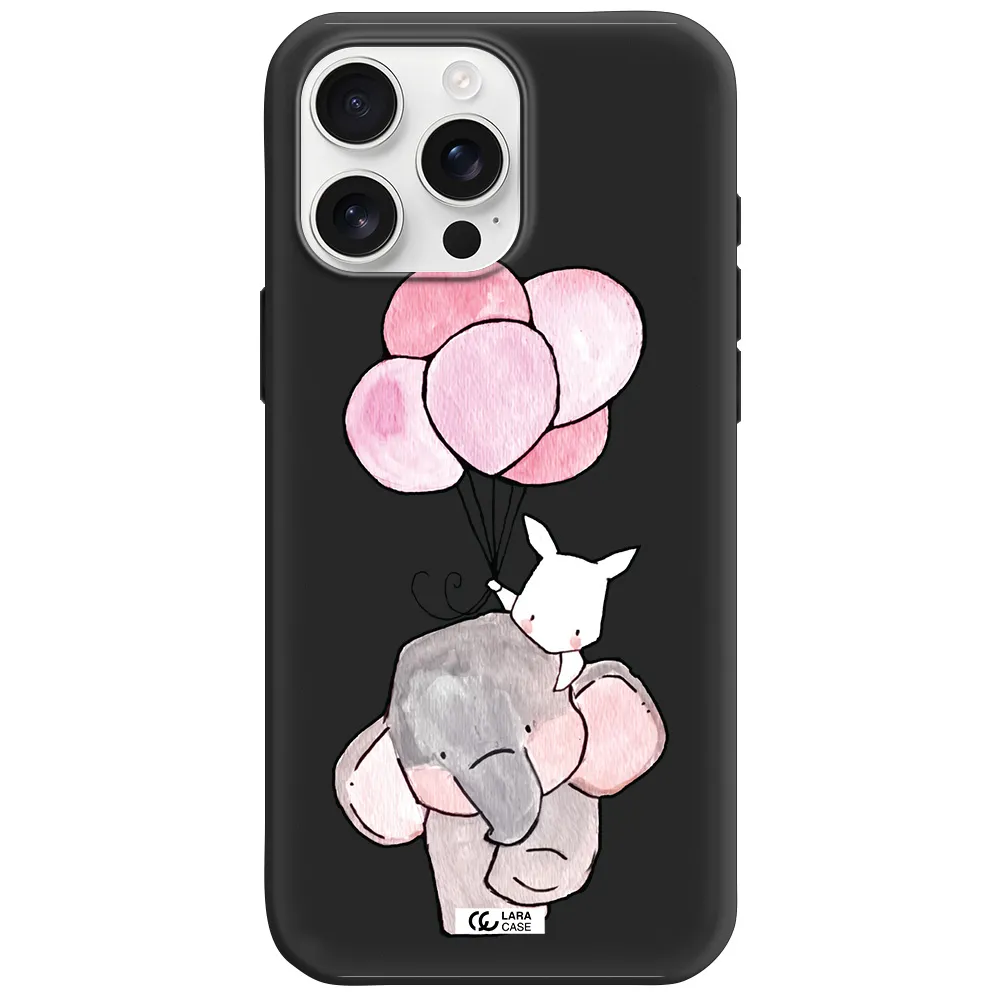 A Cartoon Elephant And Donkey Holding Balloons Apple Iphone 16 Pro Max Silicone Black Case