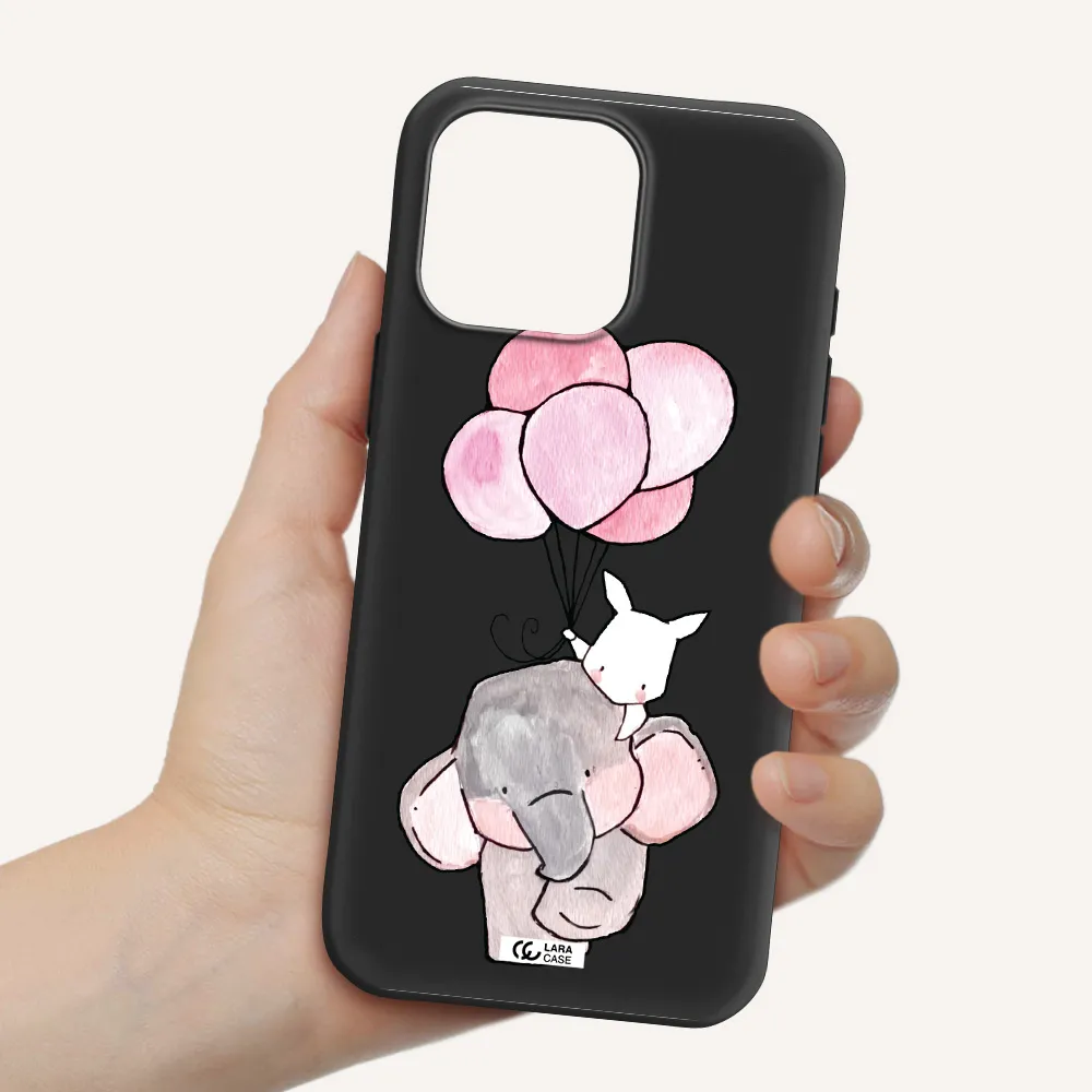 A Cartoon Elephant And Donkey Holding Balloons Apple Iphone 16 Pro Max Silicone Black Case