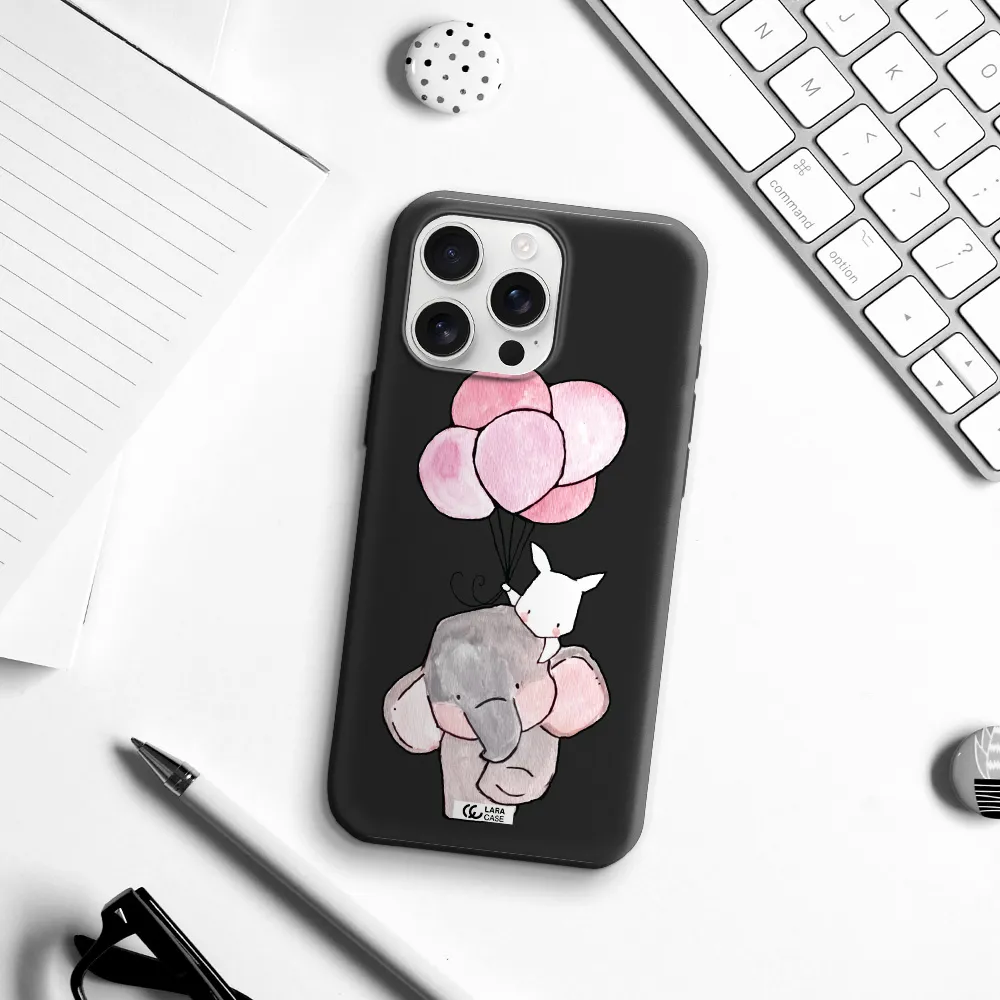 A Cartoon Elephant And Donkey Holding Balloons Apple Iphone 16 Pro Max Silicone Black Case