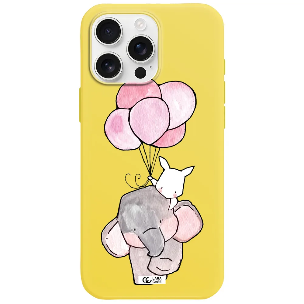 A Cartoon Elephant And Donkey Holding Balloons Apple Iphone 16 Pro Max Silicone Canary Yellow Case