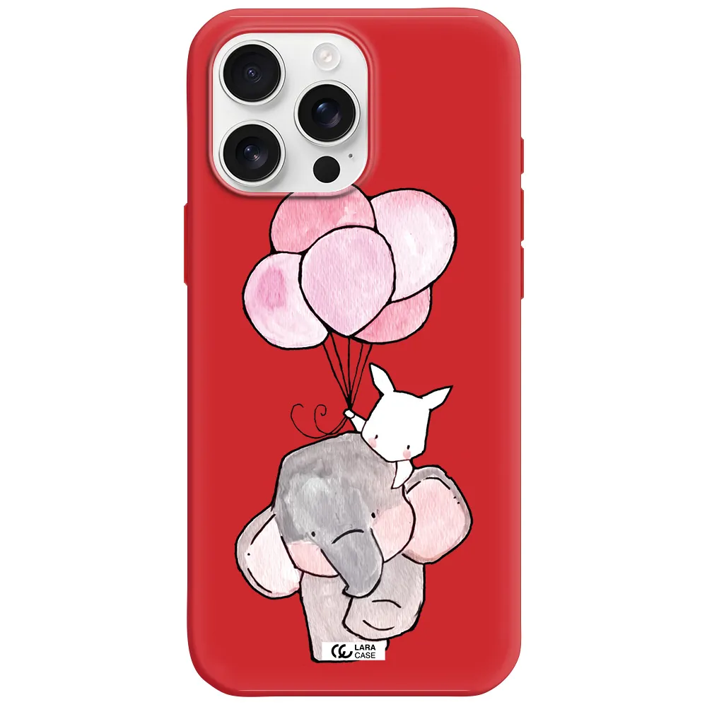 A Cartoon Elephant And Donkey Holding Balloons Apple Iphone 16 Pro Max Silicone Imperial Red Case