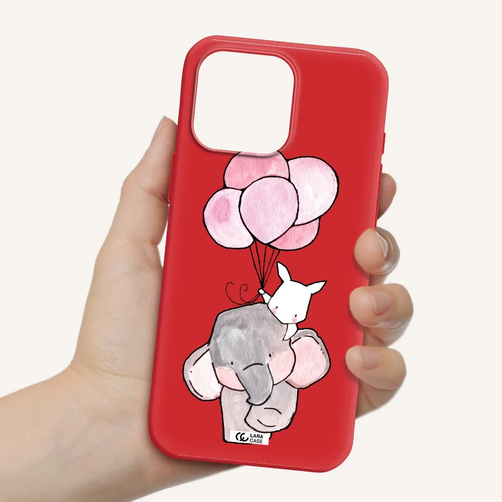 A Cartoon Elephant And Donkey Holding Balloons Apple Iphone 16 Pro Max Silicone Imperial Red Case
