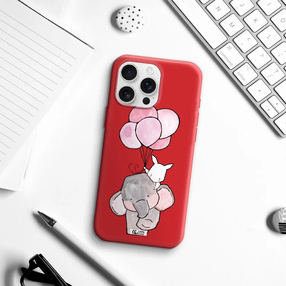 A Cartoon Elephant And Donkey Holding Balloons Apple Iphone 16 Pro Max Silicone Imperial Red Case