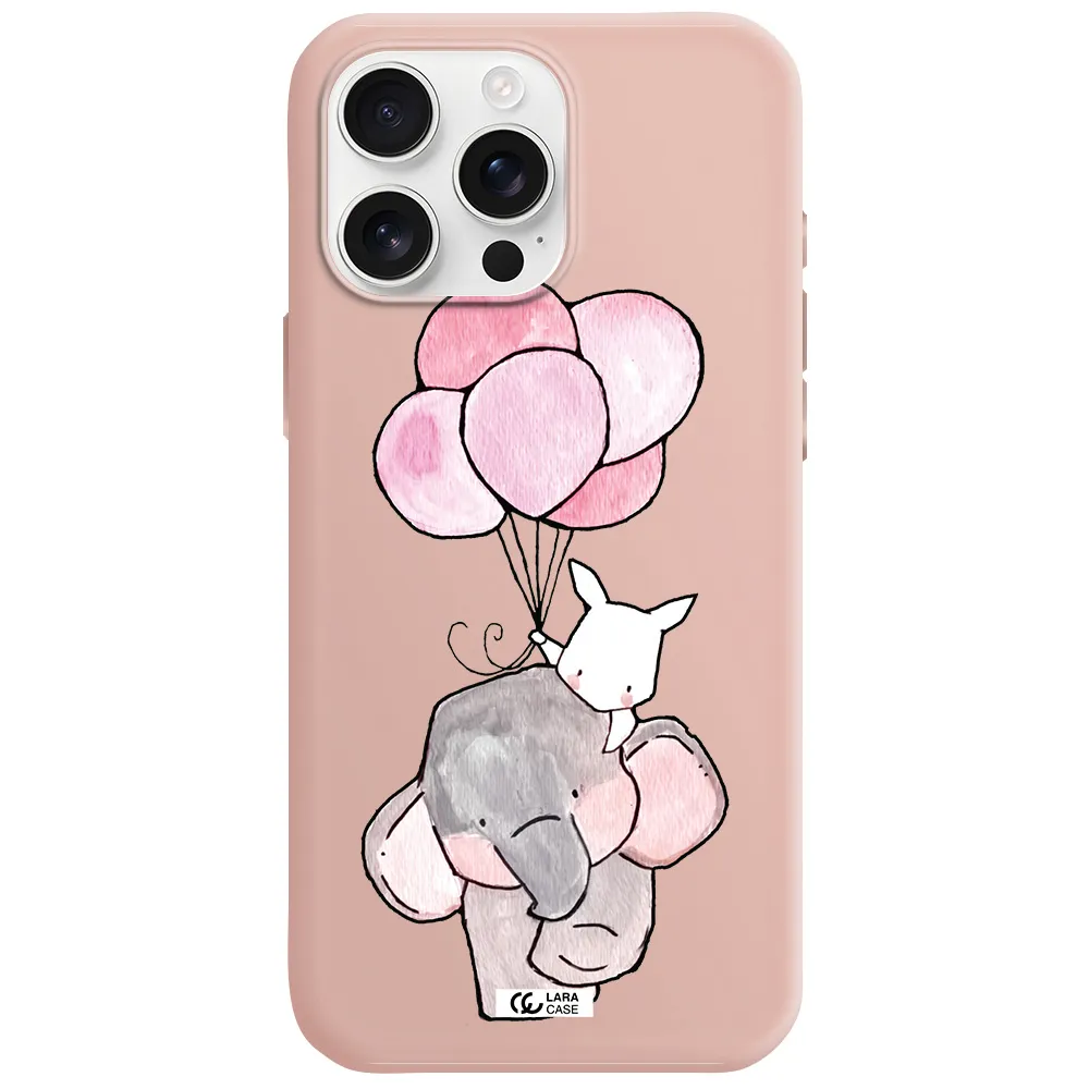 A Cartoon Elephant And Donkey Holding Balloons Apple Iphone 16 Pro Max Silicone Pastel Pink Case