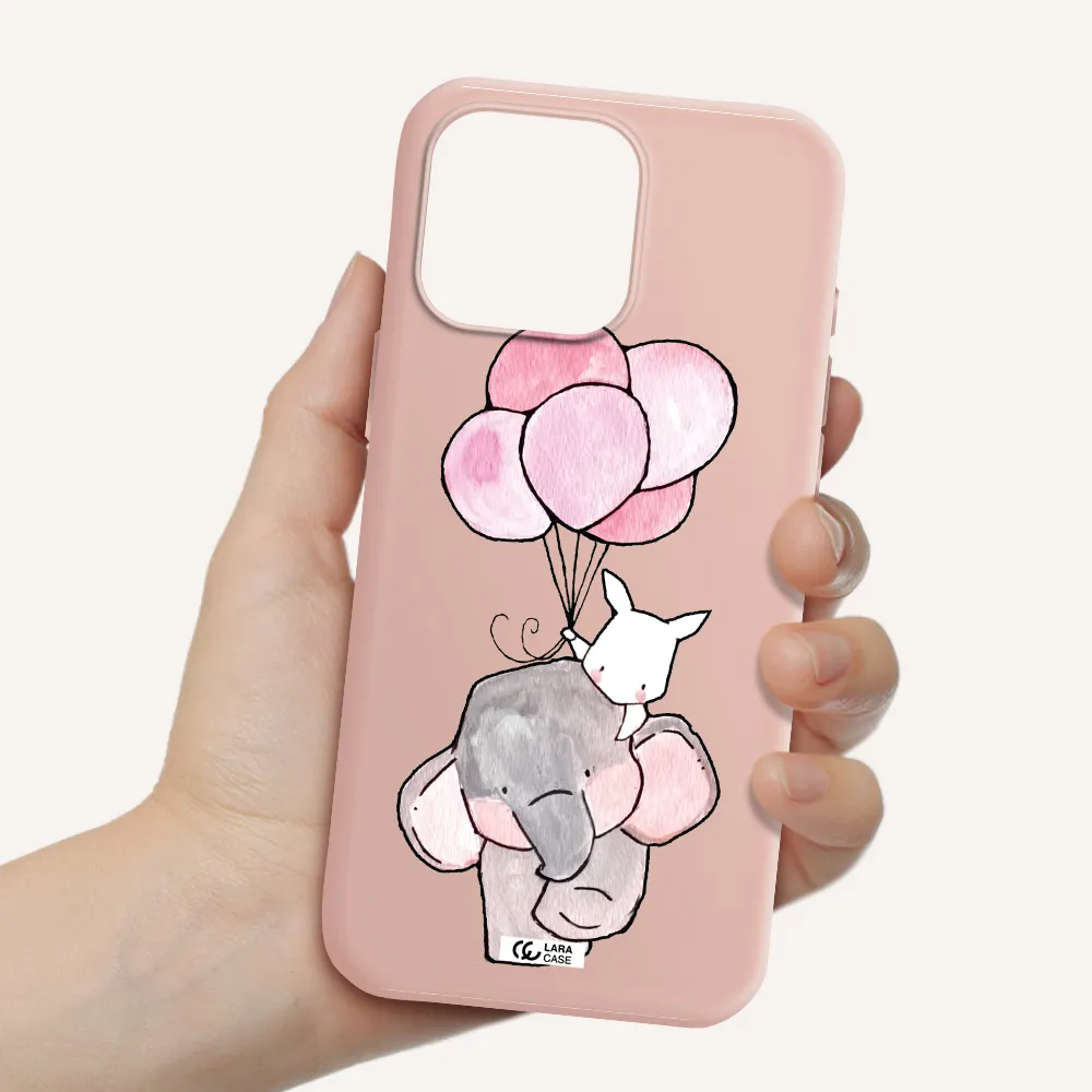 A Cartoon Elephant And Donkey Holding Balloons Apple Iphone 16 Pro Max Silicone Pastel Pink Case