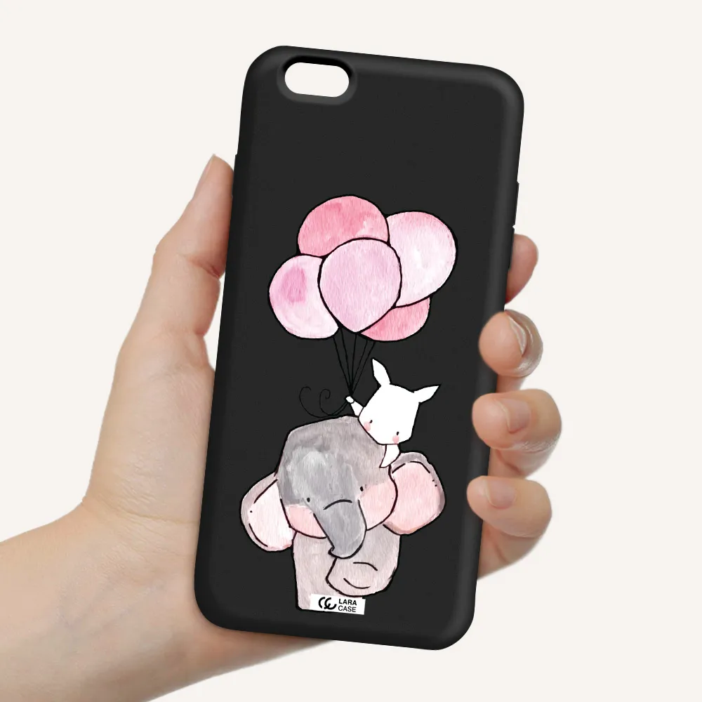 a cartoon elephant and donkey holding balloons Apple iPhone 6 plus Silicone black Case