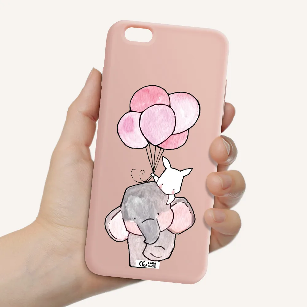 a cartoon elephant and donkey holding balloons Apple iPhone 6 plus Silicone pastel pink Case