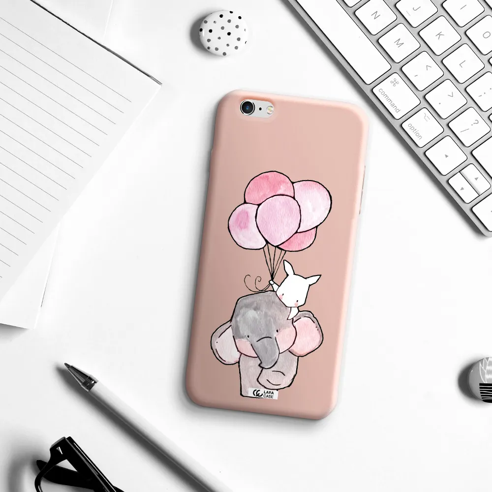 a cartoon elephant and donkey holding balloons Apple iPhone 6 plus Silicone pastel pink Case
